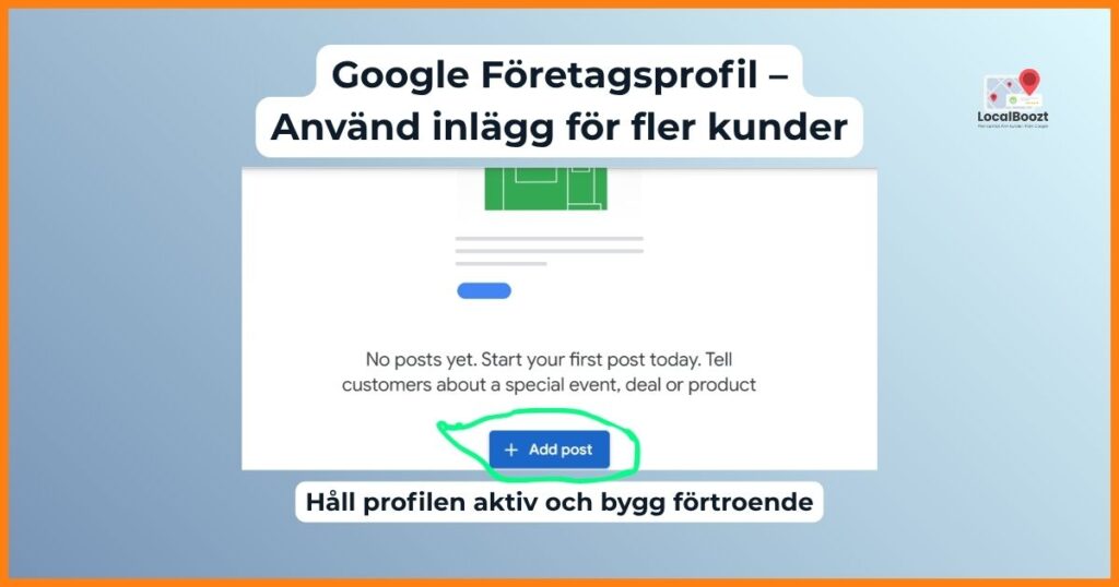 Google Företagsprofil med fliken för inlägg.