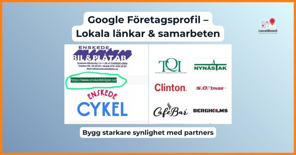 Exempel på webbplats med sponsrade länkar till lokala företag.