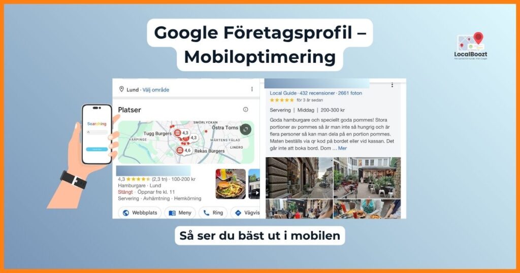 Exempel på Google Maps-profil visad i mobilvy.