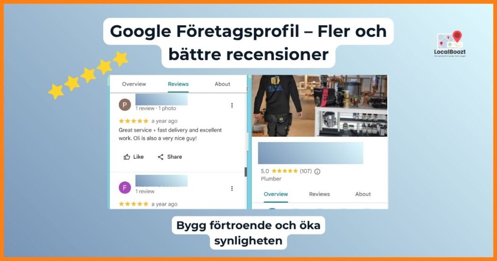 Google-recensioner med stjärnbetyg från kunder.